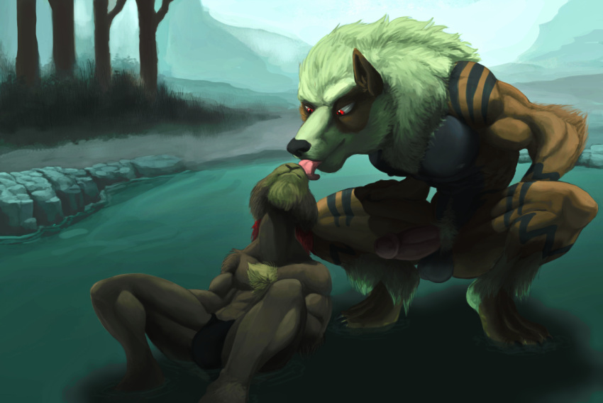 2015 3_toes abs anthro anthro_on_anthro anthrofied arcanine arm_stripes arm_tuft balls barefoot belly belly_tuft big_balls big_biceps big_deltoids big_pecs big_triceps black_balls black_belly black_body black_chest black_claws black_fur black_legs black_markings black_nipples black_nose black_speedo black_stripes bovid bristol brown_arms brown_belly brown_body brown_chest brown_face brown_feet brown_fur brown_legs brown_neck bulge canid canine caprine cheek_tuft chest_tuft chin_tuft claws closed_frown closed_smile clothed clothed_anthro clothed_male clothing colored crouching day detailed_background digital_drawing_(artwork) digital_media_(artwork) duo elbow_tufts erection face_lick facial_tuft feet fluffy front_view full-length_portrait fur genitals glans goat goldyne green_water half-closed_eyes hand_on_leg happy head_tuft humanoid_genitalia humanoid_hands humanoid_penis interspecies larger_anthro larger_male leg_stripes leg_tuft licking light looking_down_at_partner lying male male/male male_anthro mammal manly markings multicolored_body multicolored_fur multicolored_legs muscle_size_difference muscular muscular_anthro muscular_male narrowed_eyes nintendo nipples nude_anthro nude_male on_back orange_body orange_face orange_feet orange_fur orange_legs orange_toes outside partially_submerged pecs penis pink_glans pink_penis pink_tongue plant pok&eacute;mon pok&eacute;mon_(species) pok&eacute;morph portrait red_eyes rock serratus shaded shadow size_difference skimpy smaller_anthro smaller_male spread_legs spreading stripes thick_penis toes tongue tongue_out topless topless_anthro topless_male tree tuft two_tone_face video_games water white_body white_face white_fur white_legs white_neck white_pubes