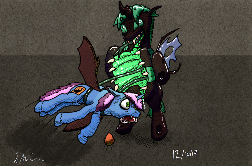 arthropod bat_pony blood_packet blue_body changeling cutie_mark doesnotexist equid equine exoskeleton fan_character feral feral_pred feral_prey friendship_is_magic green_eyes gyro_tech gyrotech hair hasbro hi_res hooves horn male male_pred male_prey mammal mane mango my_little_pony nightmare_fuel pink_hair post-it_note quadruped same_size_vore speculo the_thing_(organism) unicorn unicorn_horn vore
