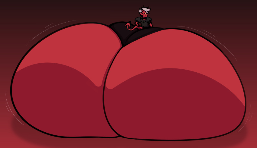 anthro big_butt black_wings bubble_butt butt clothed clothing demon demon_humanoid dummy_thicc helluva_boss hi_res horn huge_butt humanoid hyper hyper_butt josh_(vizmind) male puffylover1 red_background simple_background solo succubus wings