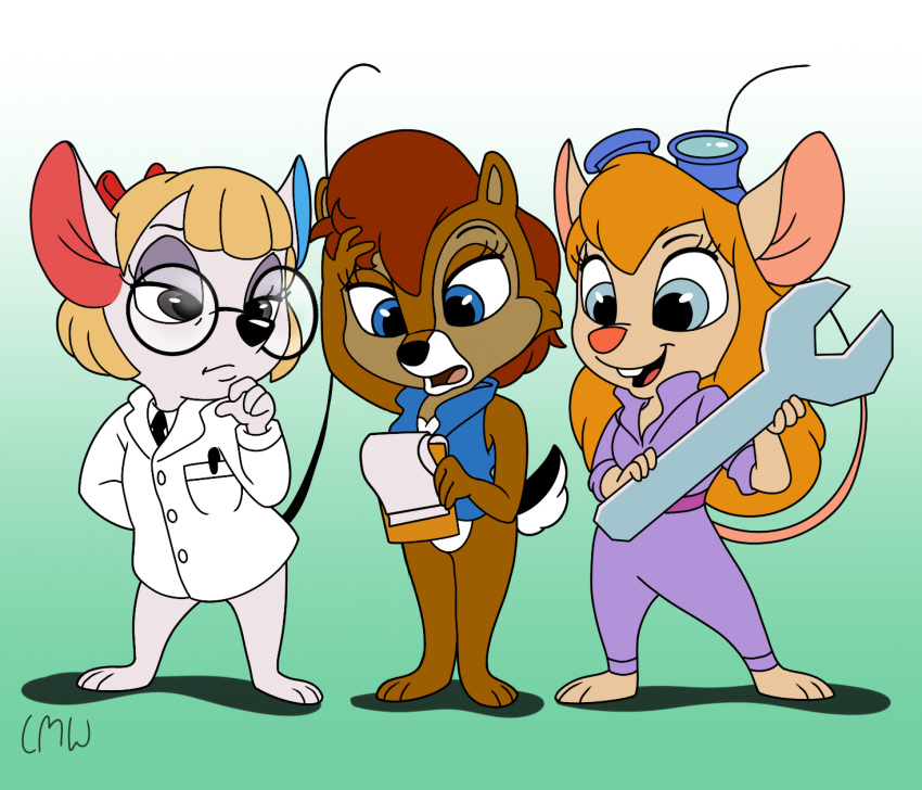 accessory animal_crossing anthro archie_comics barefoot black_nose blue_clothing blue_inner_ear blue_topwear blue_vest bottomless brown_body brown_fur chip_'n_dale_rescue_rangers chipmunk clipboard clothed clothing coat disney eyewear eyewear_on_head feet female fur gadget_hackwrench glasses goggles goggles_on_head grey_body grey_fur ground_squirrel group hair hair_accessory hair_bow hair_ribbon hi_res jumpsuit lab_coat lovelymaggiewings mammal mouse murid murine nintendo petri_(animal_crossing) pink_nose red_hair red_inner_ear ribbons rodent sally_acorn sciurid scut_tail sega short_tail sonic_the_hedgehog_(archie) sonic_the_hedgehog_(comics) sonic_the_hedgehog_(series) tools topwear video_games wrench