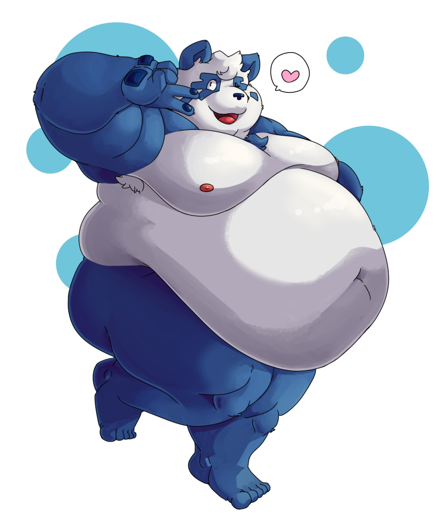 &lt;3 2021 absurd_res anthro belly big_belly blue_body giant_panda hi_res kemono male mammal moobs navel nipples obese obese_male one_eye_closed overweight overweight_male qmdk1234 simple_background solo ursid white_body wink