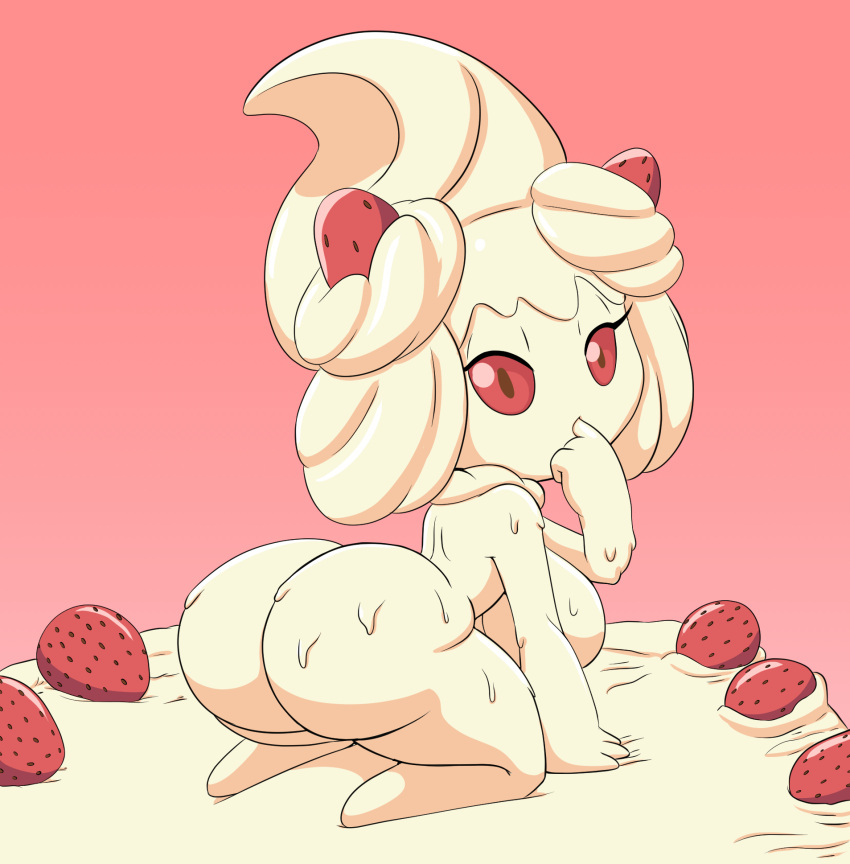 alcremie big_breasts big_butt breasts butt female food food_creature fruit goo_creature goo_humanoid hi_res humanoid nintendo not_furry nude plant pok&eacute;mon pok&eacute;mon_(species) solo strawberry tansau thick_thighs video_games