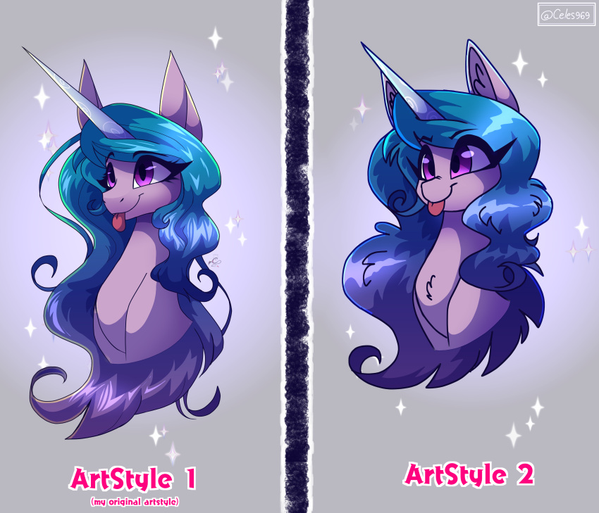 absurd_res blue_hair celes-969 equid equine female gradient_hair hair hasbro hi_res horn izzy_moonbow_(mlp) long_hair mammal mlp_g5 my_little_pony purple_eyes solo sparkles style_change tongue tongue_out unicorn