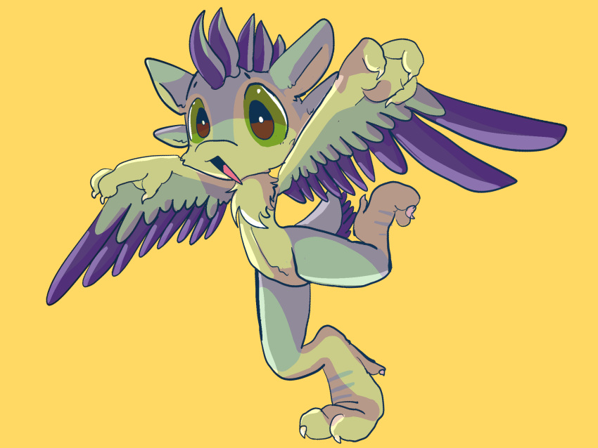 4:3 4_ears anthro avali avali_(original) blue_body blue_feathers countershading dewclaw digitigrade feathered_crest feathered_wings feathers female green_body green_eyes head_crest hi_res luvashi multi_ear munchdevil on_one_leg solo spread_arms standing winged_arms wings