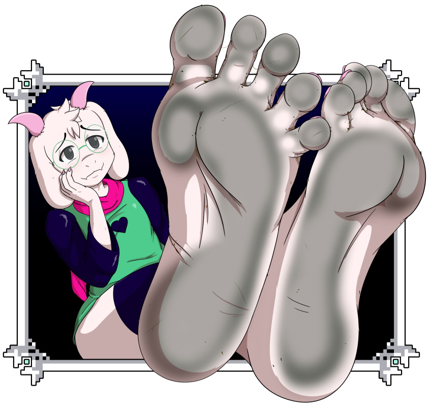 2021 5_fingers 5_toes absurd_res alpha_channel anthro barefoot big_feet biped blush body_blush border bovid caprine claws closed_smile clothing colored_nails deltarune digital_drawing_(artwork) digital_media_(artwork) dirty dirty_feet eyebrows eyelashes eyewear feet fingers foot_blush foot_fetish foot_focus foreshortening fur girly glasses goat hand_on_cheek head_tuft hi_res horn humanoid_feet humanoid_hands leg_warmers legwear looking_at_feet male mammal nails no_shoes perspective pink_nails plantigrade ralsei scarf simple_background sitting smile soles solo spread_toes teasing thejestermime toenails toes transparent_border tuft undertale_(series) video_games white_body white_fur white_skin wrinkled_feet wrinkled_soles