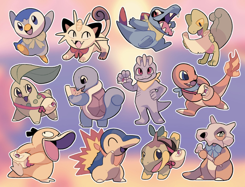ambiguous_gender badge bag blurred_background bow charmander chikorita cubone cyndaquil feral group hi_res machop map meowth nintendo piplup pok&eacute;mon pok&eacute;mon_(species) pok&eacute;mon_mystery_dungeon poryphone psyduck scarf squirtle totodile treecko turtwig video_games