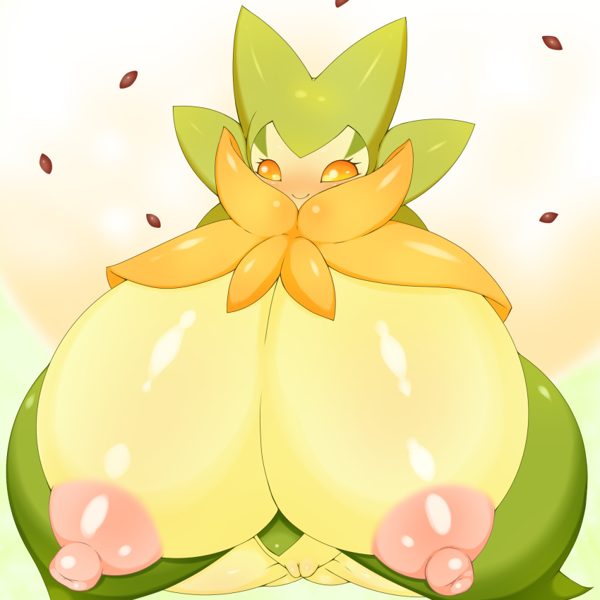 1:1 alternate_version_at_source big_breasts breasts eldegoss elemental_creature female flora_fauna genitals hi_res huge_breasts nintendo non-mammal_breasts omenyanozero plant pok&eacute;mon pok&eacute;mon_(species) pussy simple_background solo video_games