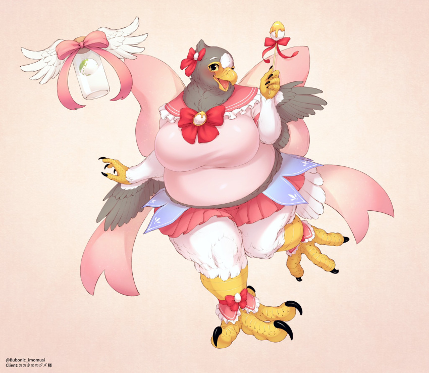 2021 4_fingers 4_toes accipitrid accipitriform anisodactyl anthro artist_name aunt_ziz_(dekkaitori) avian beak belly big_belly big_breasts biped bird bird_feet black_claws black_eyelashes black_eyes blush bottle bottomwear breasts bubonikku claws clothed clothing curvy_figure digital_media_(artwork) digitigrade eagle earth egg english_text eyebrows feathered_wings feathers feet female finger_claws fingers front_view full-length_portrait fully_clothed giga grey_body grey_feathers hi_res holding_object huge_breasts japanese_text looking_at_viewer macro milk miniskirt multicolored_body multicolored_feathers non-mammal_breasts obese open_beak open_mouth open_smile overweight overweight_anthro overweight_female pink_background portrait ribbons scuted_arms scutes sea_eagle shaded simple_background skirt smile smiling_at_viewer solo steller's_sea_eagle talons text thick_thighs tight_clothing tight_topwear toe_claws toes topwear translated_description two_tone_body two_tone_feathers voluptuous white_body white_eyebrows white_feathers wide_hips winged_arms wings yellow_beak yellow_sclera