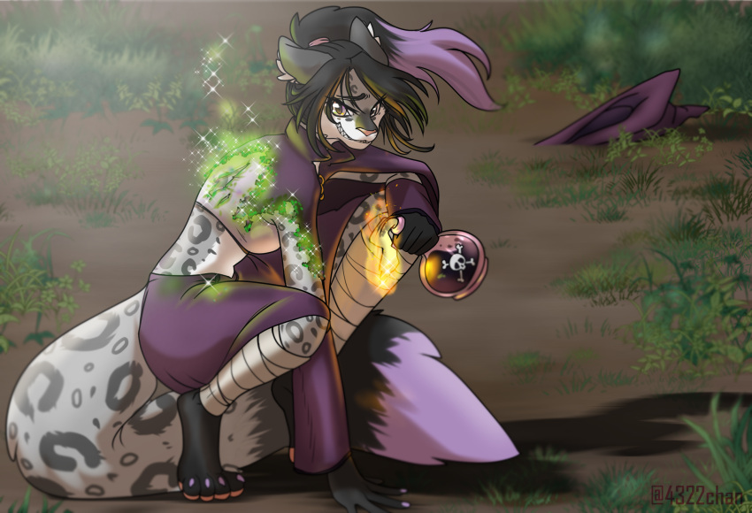 4322chan anthro bomb clothed clothing elemental_manipulation explosives felid female fire fire_manipulation hat headgear headwear hi_res looking_at_viewer magic mammal molotov_cocktail pantherine partially_clothed potion smile smirk snow_leopard solo torn_clothing witch_hat