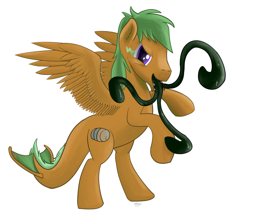 alpha_channel brown_body fan_character feathered_wings feathers green_hair gyrotech hair hasbro hi_res hooves lyjzet male mane my_little_pony solo tatzlpony tentacle_tongue tentacles tongue wings