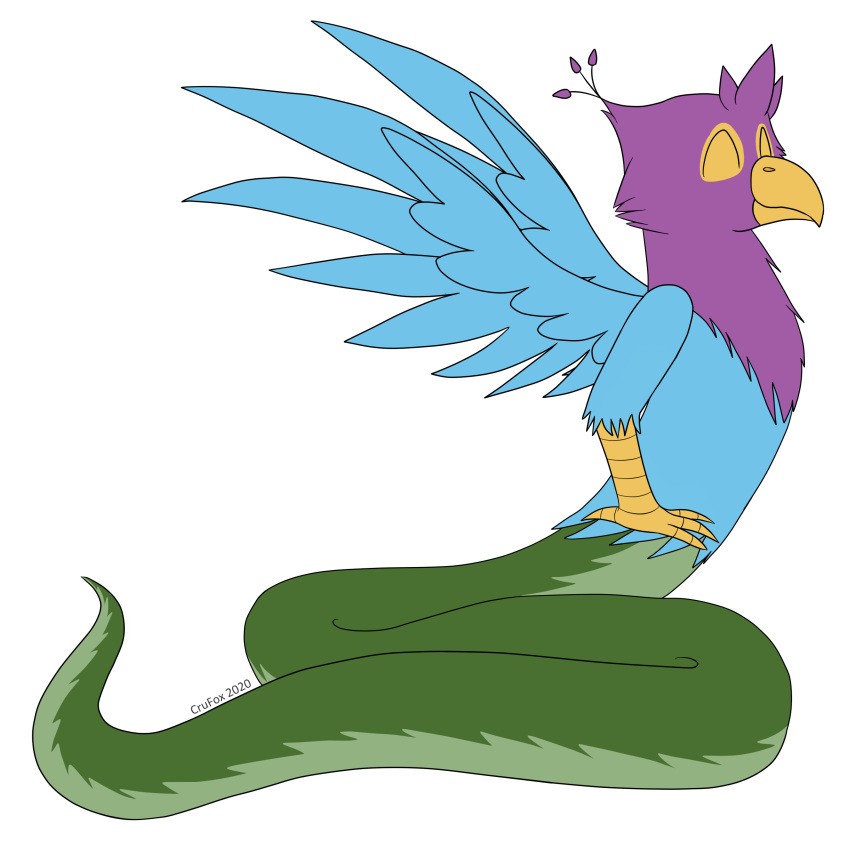 1:1 absurd_res alpha_channel apode beak bird_feet blue_body couatl crusier draconcopode eyes_closed feathered_snake feathered_wings feathers feral gyro_feather hi_res lamia legless male pink_body reptile scalie serpentine snake solo split_form spread_wings wings