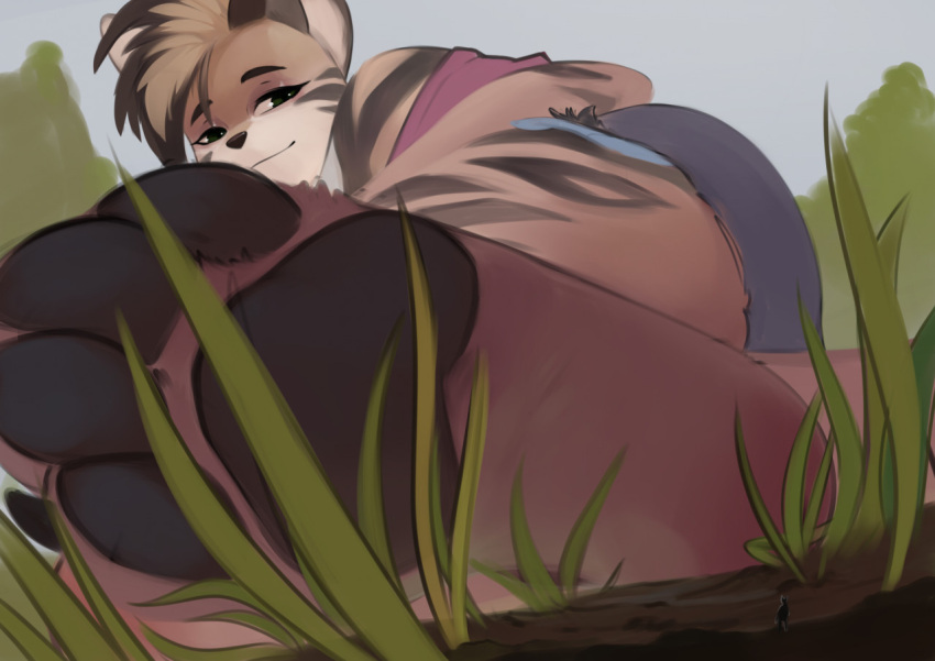 anthro bottomwear clothing dire_leopard feet female foot_focus grass kerneldecoy low-angle_view macro micro pawpads paws plant shorts solo sya_ruusa worm's-eye_view