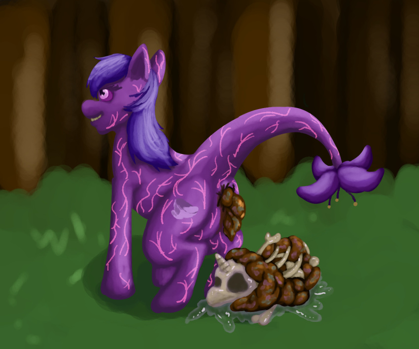 after_vore ambiguous_gender ambiguous_prey anus bone butt death disposal duo equid equine fatal_vore feces female female_pred feral feral_pred gyro_tech gyrotech hasbro horn mammal my_little_pony open_mouth pooping purple_body purple_eyes same_size_vore scat silent_e tatzlpony unicorn viv_(treetime) vore