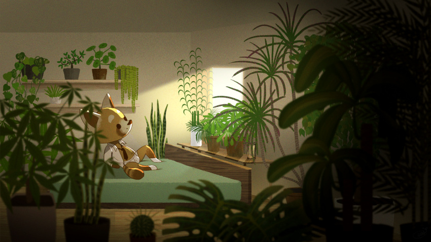 16:9 aggressive_retsuko ailurid anthro bed black_necktie briefs clothed clothing cseed dress_shirt footwear furniture inside light male mammal mattress necktie open_clothing open_shirt open_topwear plant plant_pot potted_plant red_panda resasuke sanrio shirt sitting socks solo sunlight tighty_whities topwear unbuttoned_shirt underwear white_briefs white_clothing white_dress_shirt white_footwear white_socks white_underwear widescreen window