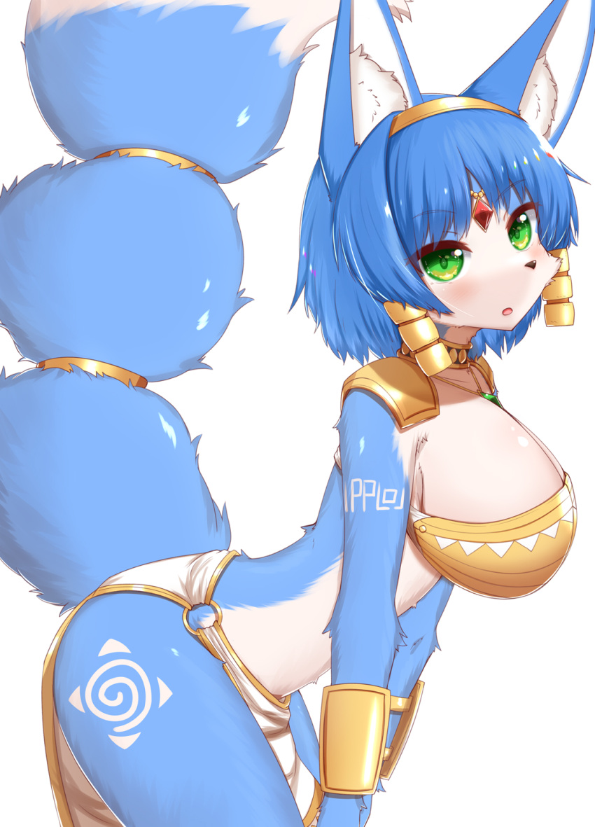 2021 accessory anthro big_breasts blue_body blue_fur blue_hair blush bottomwear breasts canid canine cheek_tuft clothed clothing dipstick_tail facial_tuft female fluffy fox fur furgonomics green_eyes hair hair_accessory hi_res horokusa0519 huge_breasts inner_ear_fluff jewelry kemono krystal leaning leaning_forward loincloth looking_at_viewer mammal markings multicolored_body multicolored_fur nintendo open_mouth short_hair solo star_fox tail_accessory tail_markings tuft two_tone_body two_tone_fur video_games white_body white_fur