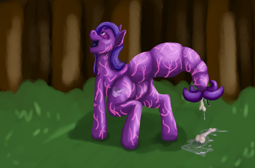 after_vore ambiguous_gender ambiguous_prey bone butt death disposal fatal_vore feces female female_pred feral feral_pred forest gyrotech hasbro hi_res my_little_pony open_mouth plant purple_body purple_eyes same_size_vore scat silent_e tatzlpony tree viv_(treetime) vore