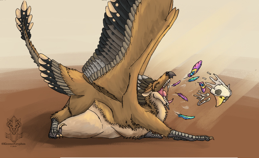abdominal_bulge after_vore avian beak bird bird_feet bone burping death digestion disposal evander_blackfeather eyes_closed fatal_vore feathered_crest feathered_wings feathers feral feral_pred galliform gryphon gyro_feather gyrotech head_crest hi_res klezmergryphon male male_pred mythological_avian mythology open_mouth paws peacock_feather peafowl phasianid quadruped same_size_vore skull tail_tuft toothed_beak tuft vore wings