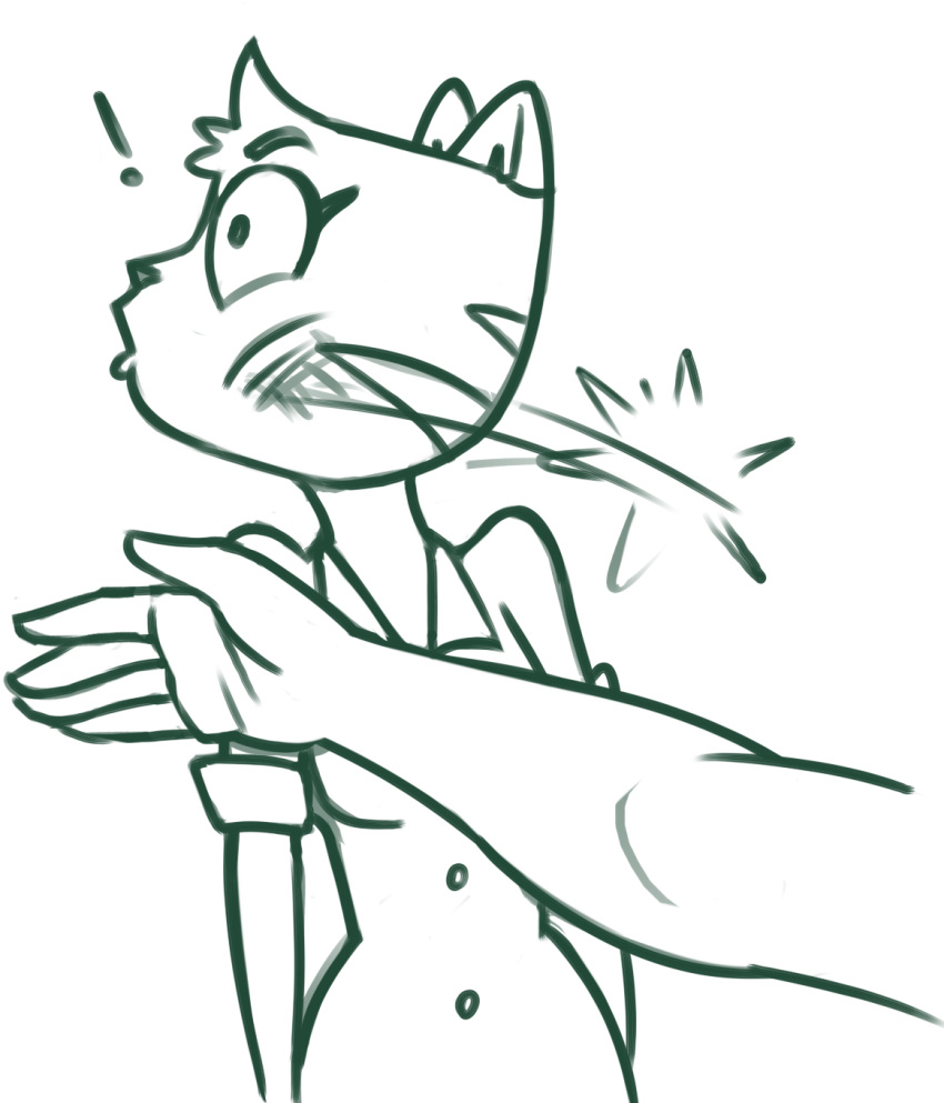 ! anthro clothed clothing disembodied_hand domestic_cat felid feline felis female hayop_ka! hi_res mammal monochrome nimfa_dimaano redout shocked slap slap_mark