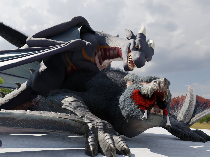 3d_(artwork) 4:3 absurd_res ambiguous_gender blender_(software) bunsen capcom digital_media_(artwork) digitigrade dragon duo fluffy fluffy_tail flying_wyvern group hi_res legs_out male monster monster_hunter nargacuga neck_tuft nexuswolfy outside outside_sex penetration racf92 rendered sex tuft video_games vore