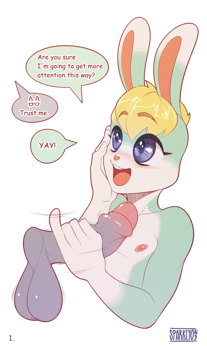 2021 5_fingers absurd_res animal_crossing anthro balls blonde_hair blue_eyes blush dialogue digital_media_(artwork) disembodied_penis english_text eyebrow_through_hair eyebrows fingers foreskin genitals girly hair hi_res lagomorph leporid male mammal nintendo nipples open_mouth penis rabbit raymond_(animal_crossing) sasha_(animal_crossing) signature simple_background solo_focus sparklyon3 speech_bubble text translucent translucent_hair video_games white_background