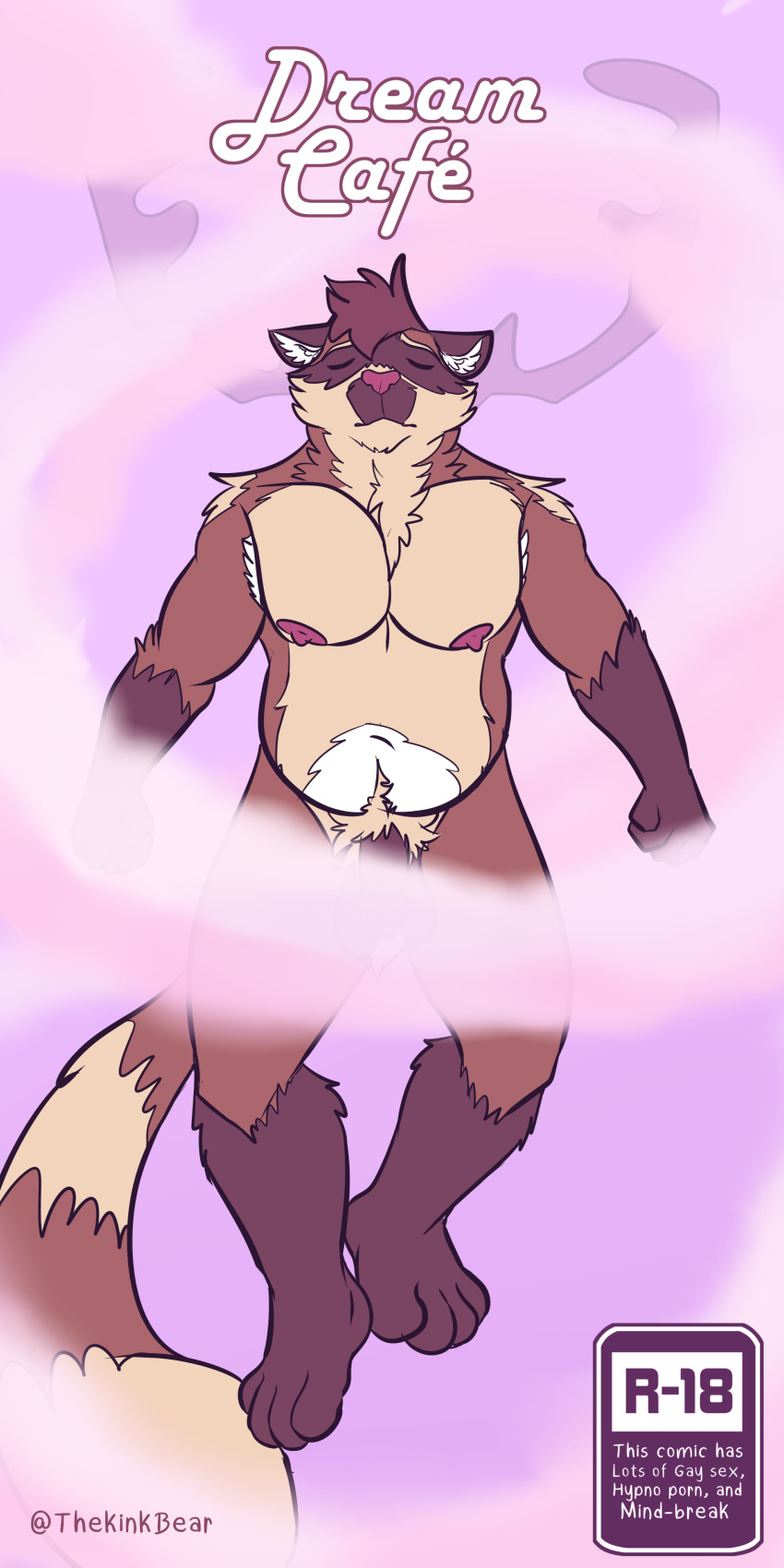 1:2 4_toes absurd_res age_restriction anthro canid canine comet_stars comic english_text eyes_closed feet flaccid genitals hi_res horn humanoid inner_ear_fluff male mammal nipples number penis pubes raccoon_dog simple_background solo tanuki text thekinkybear title toes tuft