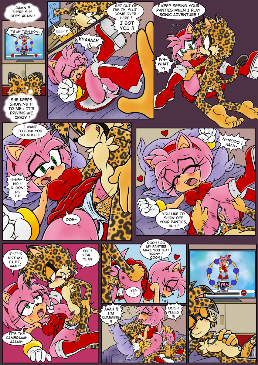&lt;3 2021 absurd_res accessory afterglow amy_rose anthro anthro_on_anthro anthro_penetrated anthro_penetrating anthro_penetrating_anthro bed black_body black_fur black_hair black_spots bodily_fluids boots butt butt_grab cheek_tuft cheetah clothing comic cum cum_drip cum_from_pussy cum_in_pussy cum_inside cum_on_penis dominant dominant_anthro dominant_male dress dripping duo english_text eulipotyphlan facial_tuft fan_character felid feline female female_penetrated footwear forced fucked_silly fur furniture genital_fluids genitals gloves green_eyes grey_body grey_boots grey_clothing grey_footwear grey_fur grin hair hair_accessory hairband hand_on_butt handwear hedgehog hi_res holding_penis inside interspecies male male/female male_penetrating male_penetrating_female mammal mind_break moan motion_lines nils_the_cheetah nipple_outline no_pupils on_bed open_mouth orgasm penetration penis pillow pink_body pink_fur pink_hair raianonzika rape red_boots red_clothing red_dress red_footwear red_hairband sega smile sonic_the_hedgehog_(series) spots spotted_body spotted_fur submissive submissive_anthro submissive_female surprise surprise_sex sweat sweatdrop tan_body tan_fur tan_inner_ear text thrusting tuft white_clothing white_gloves white_handwear white_penis yellow_body yellow_eyes yellow_fur yellow_penis