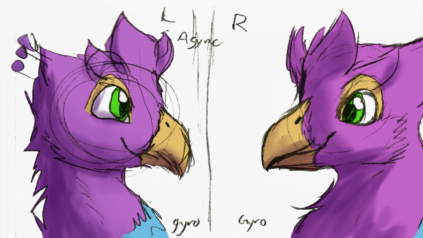 absurd_res avian beak bird blue_body feathered_crest feathers feral galliform green_eyes gryphon gyro_feather gyrotech head_crest hi_res male mythological_avian mythology peafowl phasianid pink_body quadruped solo xeirla