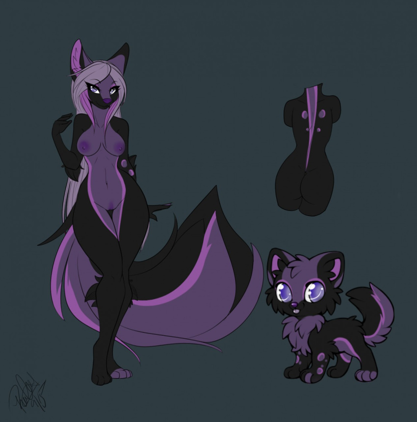 anthro breasts canid canine canis chibi female feral genitals hi_res mammal model_sheet nsfw_art nsfw_source nude pussy rielity wolf yaethierial_(character)