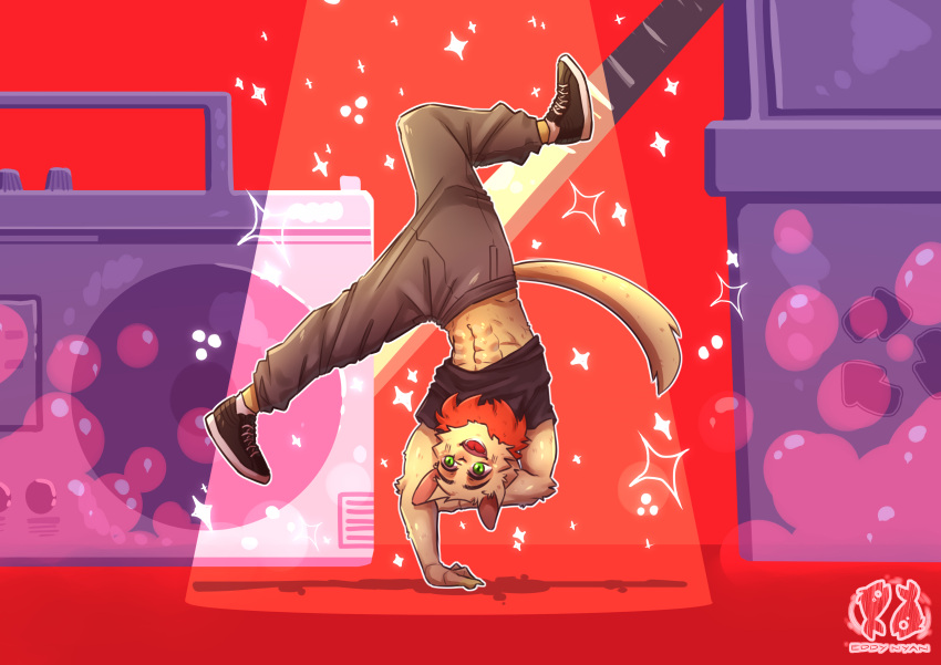 abs absurd_res anthro biped breakdancing cheek_tuft clothed clothing dancing eddy_nyan facial_tuft fan_character fluffy footwear fully_clothed gloves handwear hi_res league_of_legends male mammal muscular muscular_anthro muscular_male neck_tuft riot_games shirt shoes smile sneakers solo t-shirt teemo_the_yiffer topwear tuft video_games yordle