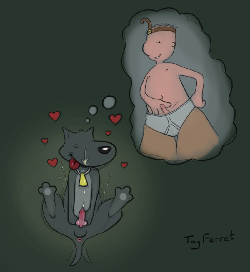 &lt;3 animal_genitalia animal_penis anus balls bodily_fluids briefs canid canine canine_penis canis circumcised clothing cum domestic_dog doug_(series) doug_funnie erection eyes_closed feral genital_fluids genitals hi_res human knot lying male mammal masturbation on_back penile penile_masturbation penis porkchop small_balls small_penis solo tail_motion tailwag tayferret thought_bubble tighty_whities underwear white_clothing white_underwear
