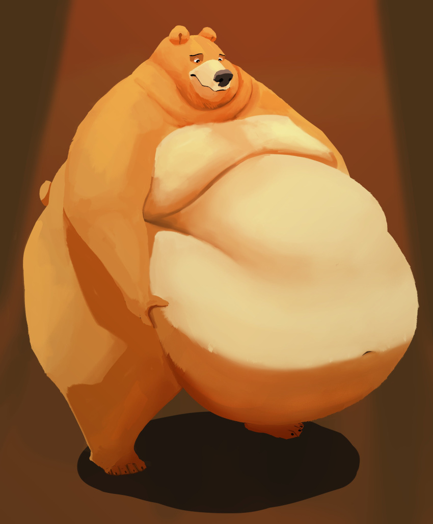 absurd_res anthro belly belly_overhang big_belly brown_bear claws dewlap_(anatomy) double_chin feedtheboss fur hand_on_stomach hi_res holding_belly love_handles male mammal moobs morbidly_obese morbidly_obese_anthro morbidly_obese_male navel nude obese obese_anthro obese_male overweight overweight_anthro overweight_male solo standing thick_thighs toe_claws ursid ursine wide_hips