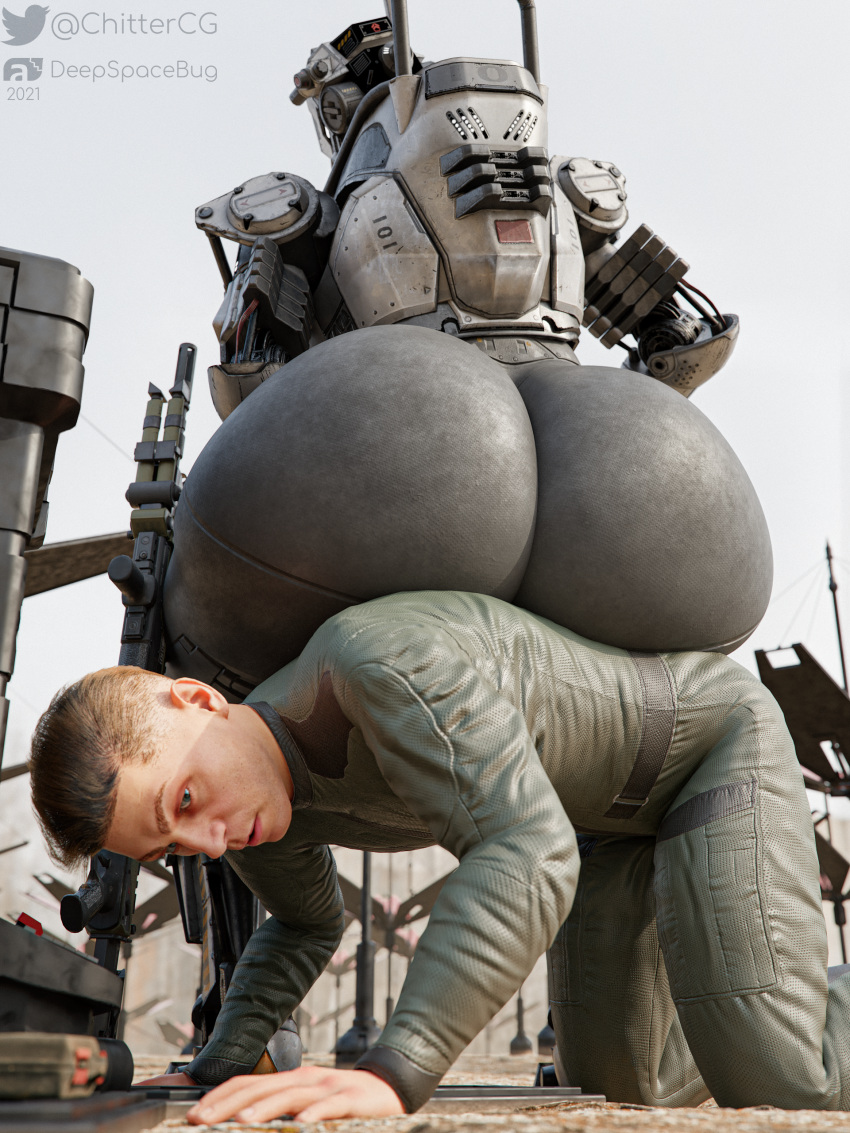 2021 3:4 3d_(artwork) absurd_res ambiguous_gender apex_legends big_butt butt butt_focus clothing deepspacebug digital_media_(artwork) duo gun hi_res huge_butt human humanoid jumpsuit machine male male/ambiguous mammal not_furry ranged_weapon robot robot_humanoid science_fiction sitting sitting_on_person spectre_(titanfall) titanfall weapon