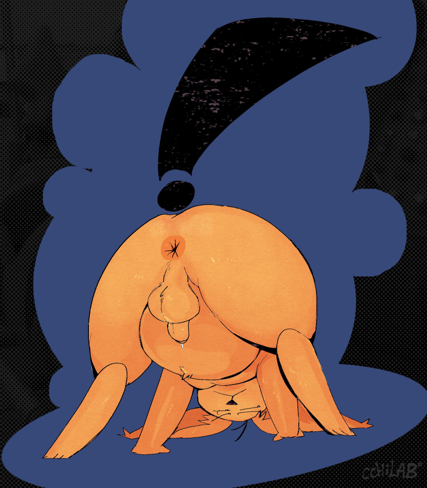 anus ass_up balls black_nose bodily_fluids butt cchilab comedy_central cum cum_drip drawn_together dripping feral fur genital_fluids genitals hi_res jack-o'_pose ling-ling male mammal orange_body orange_fur overweight overweight_male pose presenting presenting_hindquarters rodent simple_background solo