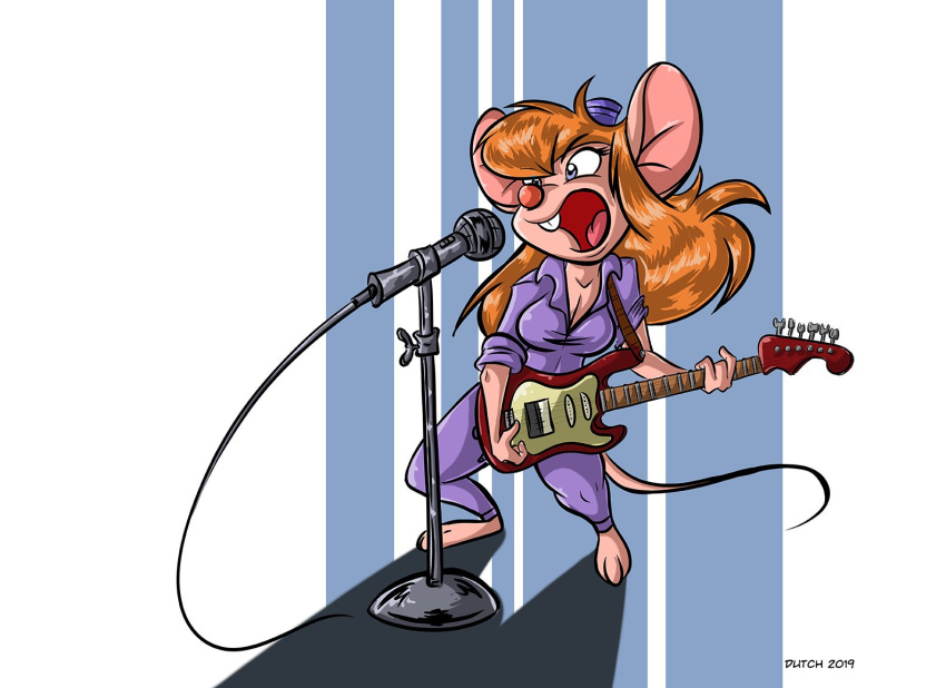 2019 anthro chip_'n_dale_rescue_rangers disney dutch_(artist) electric_guitar female gadget_hackwrench guitar mammal microphone mouse murid murine musical_instrument plucked_string_instrument rodent solo string_instrument