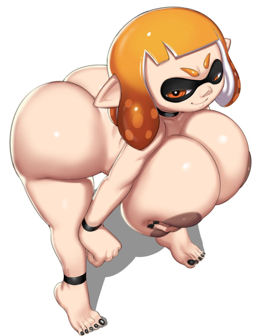 absurd_res bent_over big_breasts big_butt breasts butt cephalopod female gray_impact hi_res huge_breasts inkling marine mollusk nintendo simple_background solo splatoon video_games white_background