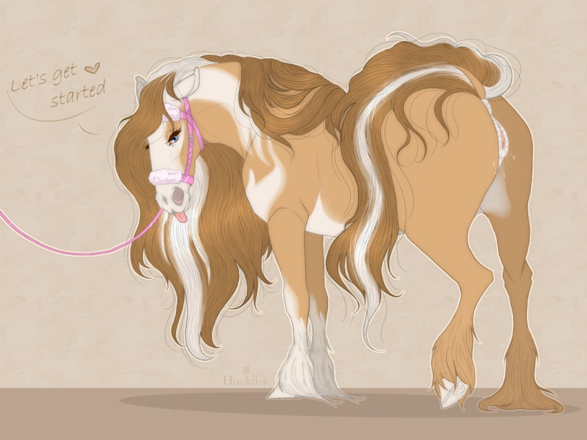 2019 4:3 anatomically_correct anatomically_correct_genitalia anatomically_correct_pussy animal_genitalia animal_pussy anus bicolor bicolored_fur blep blue_eyes bodily_fluids bridle butt dialogue digital_drawing_(artwork) digital_media_(artwork) english_text equid equine equine_pussy female feral fur genital_fluids genitals hair harness hooves horse huskii-s looking_at_viewer mammal mane multicolored_hair nipples nude pink_harness presenting presenting_anus presenting_hindquarters presenting_pussy pussy raised_hoof raised_tail reins savannah_(character) simple_background solo tack text tongue tongue_out two_tone_hair