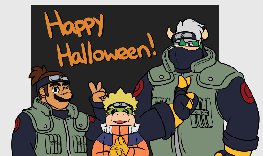 anthro bowser bowser_jr. cosplay group halloween hi_res holidays homobound human iruka_umino kakashi_hatake koopa male male/male mammal mario mario_bros naruto naruto_uzumaki nintendo scalie video_games