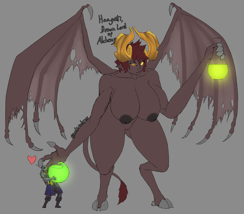 absurd_res armor big_breasts breasts butt claws demon duo female glowing glowing_eyes haagenti hair hi_res hooves horn huge_breasts male medicinal_succ notched_wings pathfinder potion scale_knight_(medicinalsucc) short_hair thick_thighs wide_hips wings