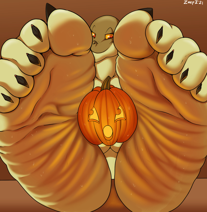 5_toes absurd_res anaconda anthro boa_(snake) bodily_fluids boinae breasts clawed_toes feet foot_fetish foot_focus hi_res humanoid_feet jack-o'-lantern margret_stalizburg nude reptile scalie snake soles sweat sweaty_feet toe_curl toes wrinkled_feet zp92