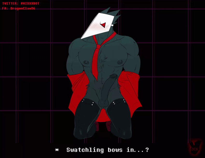 2021 2d_animation abs animated anthro avian balls big_muscles big_penis black_background blush bodily_fluids clothed clothing cum cumshot darkner deltarune dragonclaw36 ejaculation english_text erection eyes_closed front_view genital_fluids genitals geometric_background grid_background hands-free humanoid_genitalia humanoid_penis legwear loop male mask muscular muscular_anthro muscular_male narrowed_eyes navel necktie nipples open_clothing pattern_background pecs penis presenting presenting_penis short_playtime simple_background solo spontaneous_ejaculation swatchling text thigh_highs throbbing throbbing_balls throbbing_penis undertale_(series) undressing url video_games