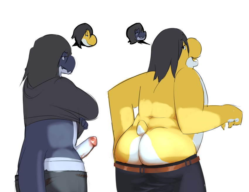 alexander_bite anthro big_butt blue_body blue_lizard body_swap butt circumcised clothing duo genitals hi_res male male/male penis scalie size_difference slightly_chubby small_waist yellow_body yellow_yoshi