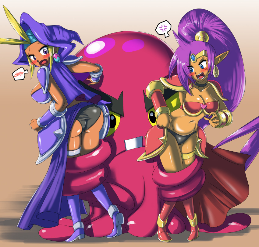 angry armor blonde_hair blush butt cephalopod clothing coleoid cross-popping_vein decapodiform female female_on_feral feral group hair hi_res human humanoid looking_back male male/female mammal marine mollusk navel panties purple_hair shantae shantae_(series) sky_(shantae) sonicboom30813 squid_baron tentacles underwear video_games wayforward