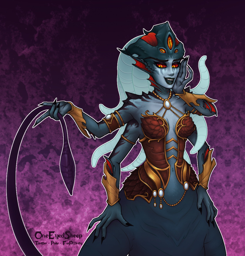 blizzard_entertainment cephalopod female humanoid jewelry legless marine mollusk multi_arm multi_eye multi_limb oneeyedsheep queen_azshara_(warcraft) red_sclera reptile scalie sea_monster solo tentacles video_games warcraft yellow_eyes