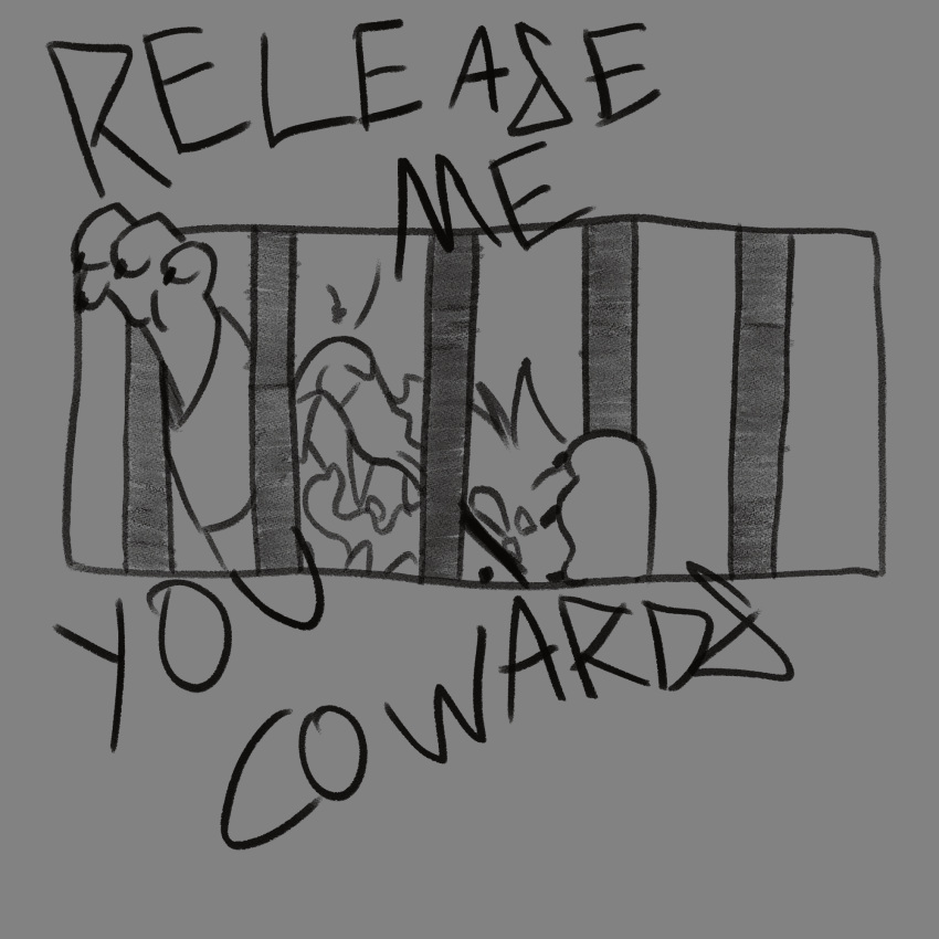 1:1 anthro caged didelphid dumb hi_res humor jail_cell jailed male mammal marsupial monochrome possumgod prison ryder_the_pirate_(possumgod) screaming sketch solo stupid