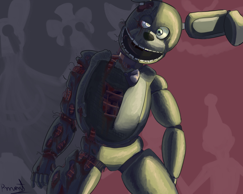 2021 5:4 animatronic anthro blood bodily_fluids five_nights_at_freddy's five_nights_at_freddy's_3 gore hi_res machine male pinumontbalou robot signature solo springtrap_(fnaf) undead video_games wire zombie