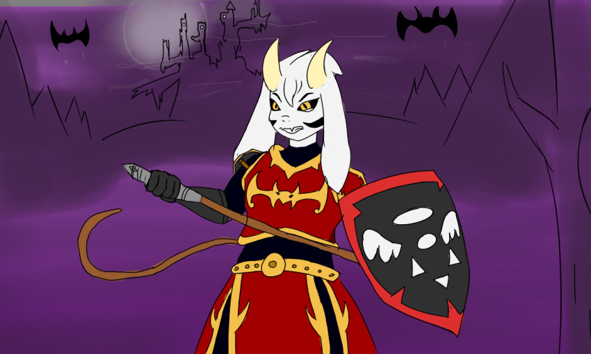 5:3 anthro armor asriel_dreemurr_(god_form) blackpatapon bovid caprine castlevania_ii:_simon's_quest goat male mammal shield simple_background solo undertale undertale_(series) video_games