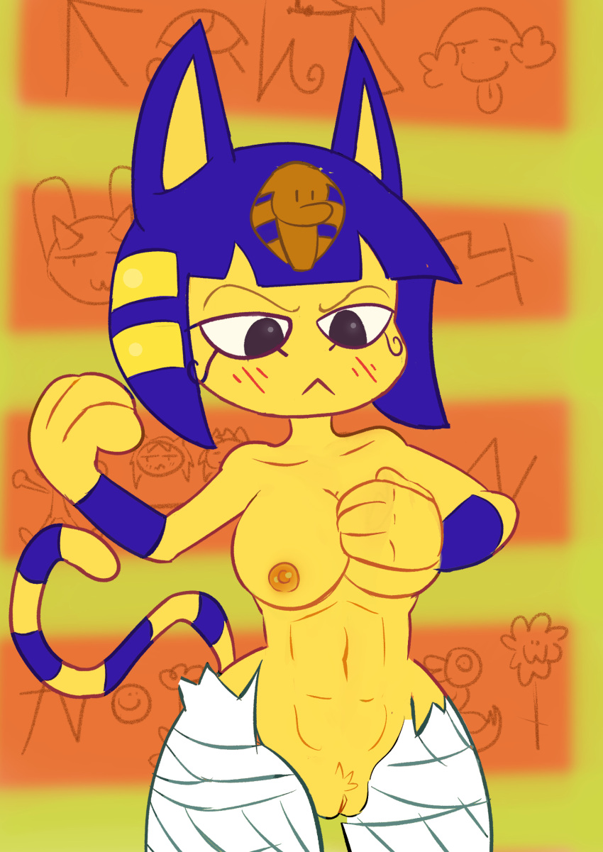 animal_crossing animal_humanoid ankha_(animal_crossing) breasts cat_humanoid clothed clothing demon3sigma domestic_cat egyptian felid felid_humanoid feline feline_humanoid felis female genitals hi_res humanoid mammal mammal_humanoid nintendo nipple_piercing nipples piercing pussy thick_thighs topless torn_clothing video_games wide_hips