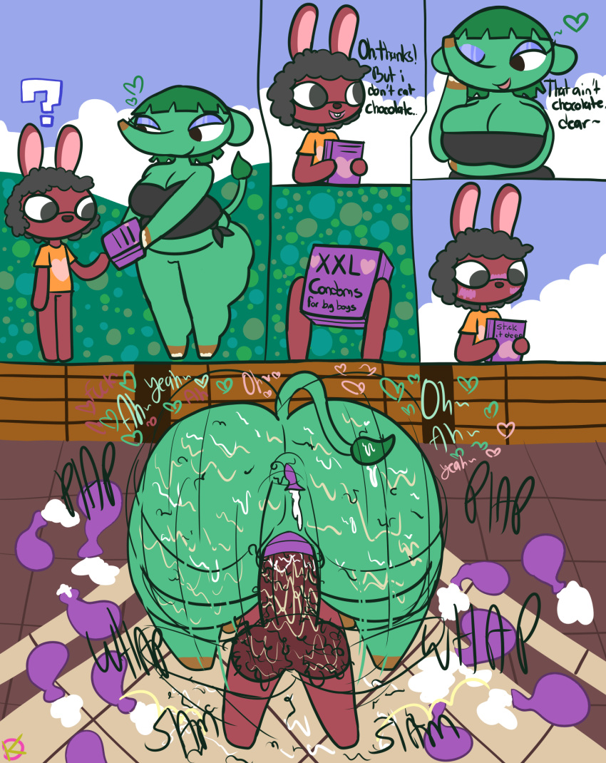 &lt;3 animal_crossing anthro balls big_balls big_butt big_dom_small_sub big_penis blush bodily_fluids bottomless butt chubby_female clothed clothing comic condom condom_inside cum dominant duo elephant elephantid english_text erection fan_character female female_on_top filled_condom genital_fluids genitals half_naked hi_res huge_balls huge_butt huge_penis hyper hyper_genitalia hyper_penis inviting klutzatdusk lagomorph larger_female larger_penetrated leporid long_penis male male/female mammal moaning_in_pleasure motion_lines nintendo on_top opal_(animal_crossing) overweight penetration penis proboscidean pubes rabbit sexual_barrier_device shirt size_difference small_but_hung smaller_male stray_pubes suggestive tank_top text thick_penis topwear vaginal vaginal_penetration video_games wearing_condom