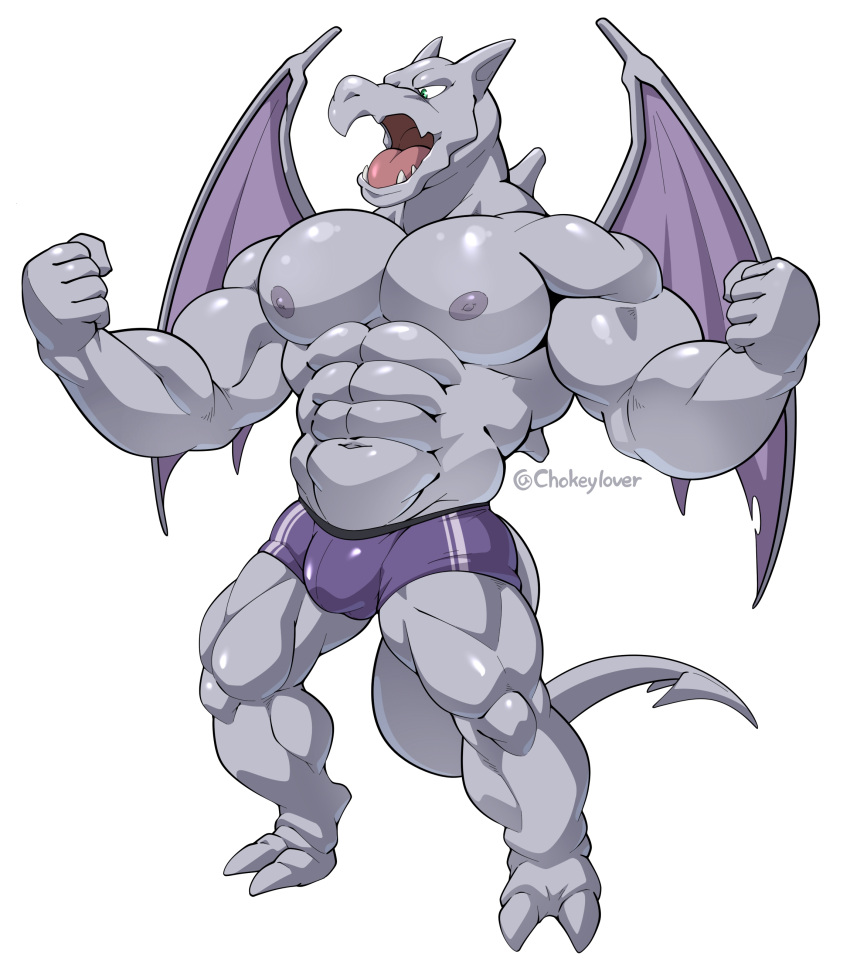 abs absurd_res aerodactyl anthro anthrofied bulge clothed clothing fossil_pok&eacute;mon grey_body hi_res maldu male muscular muscular_anthro muscular_male nintendo nipples open_mouth pecs pok&eacute;mon pok&eacute;mon_(species) simple_background solo topless underwear video_games white_background wings