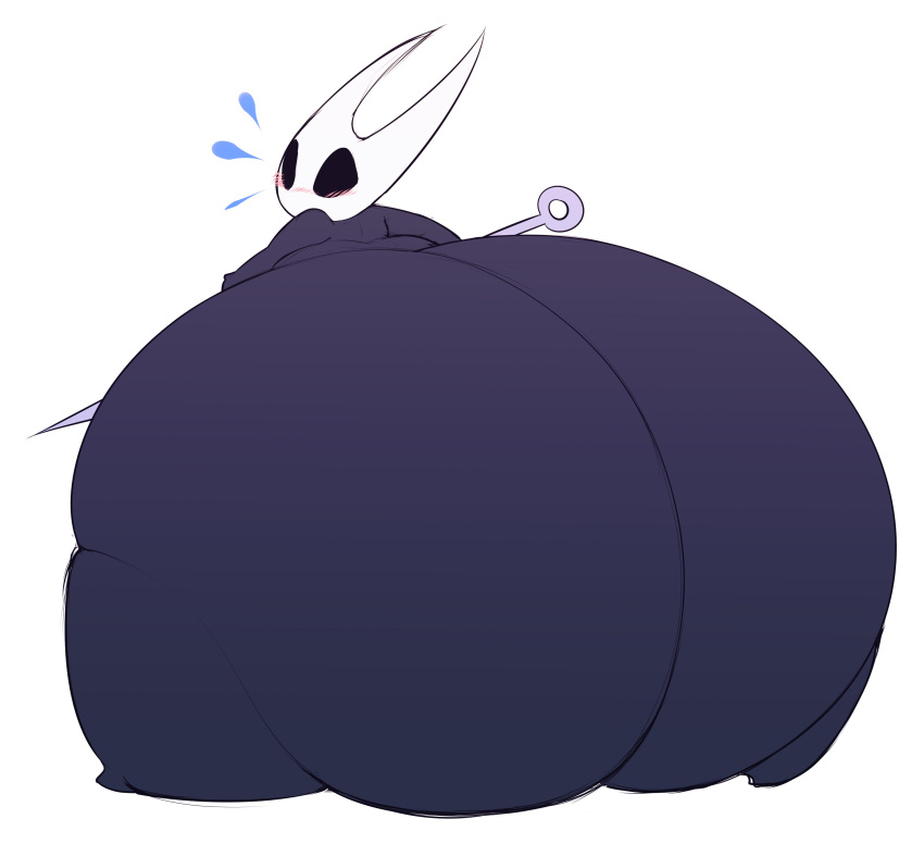 absurd_res anthro arthropod big_butt black_body blush bodily_fluids bottom_heavy butt embarrassed empty_eyes female flying_sweatdrops hi_res hollow_knight hornet_(hollow_knight) huge_butt huge_hips huge_thighs hyper hyper_butt hyper_hips hyper_thighs looking_at_viewer looking_back looking_back_at_viewer love_handles morbidly_obese morbidly_obese_anthro morbidly_obese_female nervous obese obese_anthro obese_female overweight overweight_anthro overweight_female princecoffeecakes rear_view sewing_needle simple_background solo sweat sweatdrop team_cherry thick_thighs video_games wide_hips